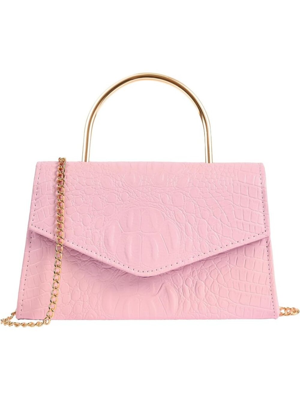 Women's Pink Vegan Leather Evening Bag Clutch Modern Purse with Chain Strap